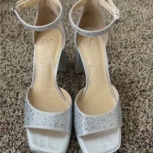 Jessica Simpson Glittering Silver Heels